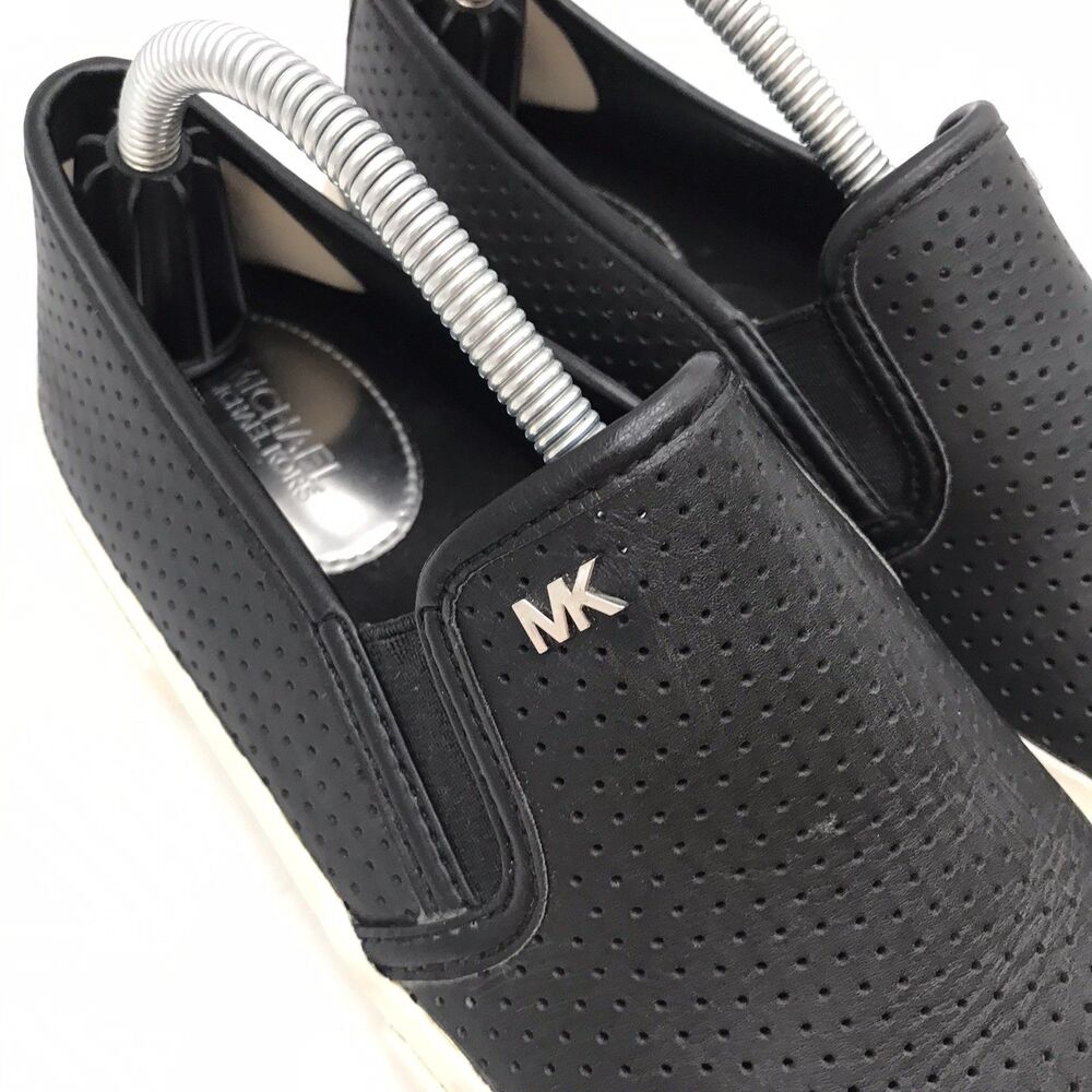 Michael Kors Boerum Lasered Leather Loafers Women's 6M Black Double Gore Shoes